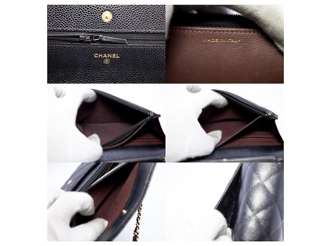 CHANEL Portafoglio con caviale su catena WOC Borsa a tracolla nera con tracolla Nero - vista 8