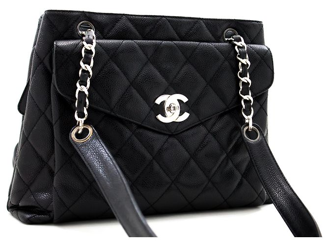 CHANEL Caviar Quilted Chain Shoulder Bag Black Leather Silver - view 2