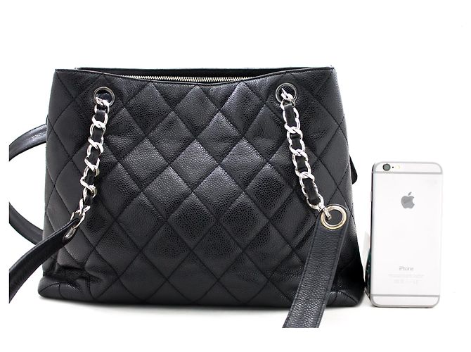 CHANEL Caviar Quilted Chain Shoulder Bag Black Leather Silver - view 3
