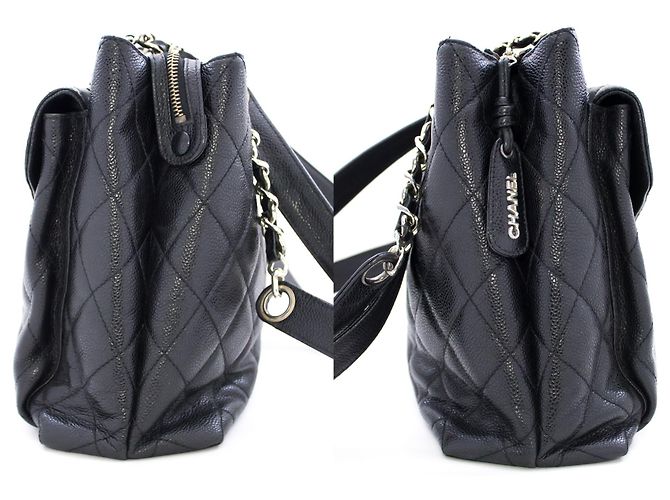 CHANEL Caviar Quilted Chain Shoulder Bag Black Leather Silver - view 5