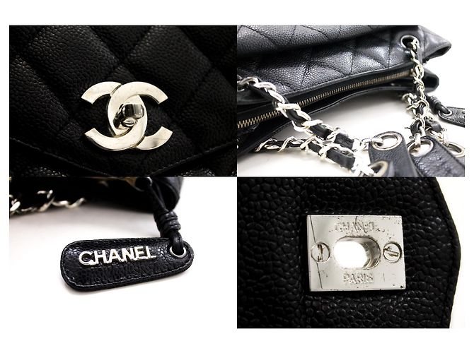 CHANEL Caviar Quilted Chain Shoulder Bag Black Leather Silver - view 7