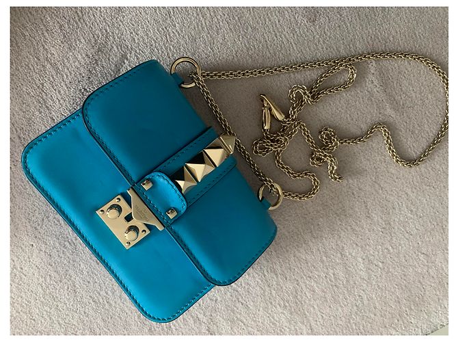 Borsa Valentino Garavani Mini GlamLock Rockstud Blu in Pelle - vista 4