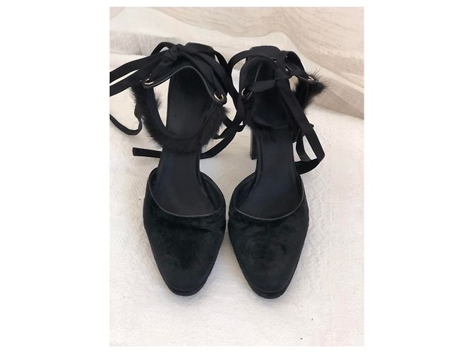 Décolleté Gucci Nere in Velluto Pelle Esotica e Visone Nero - vista 3