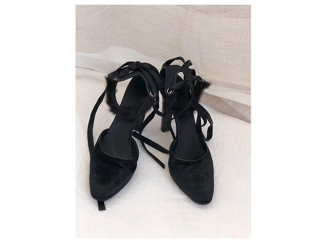 Décolleté Gucci Nere in Velluto Pelle Esotica e Visone Nero - vista 6