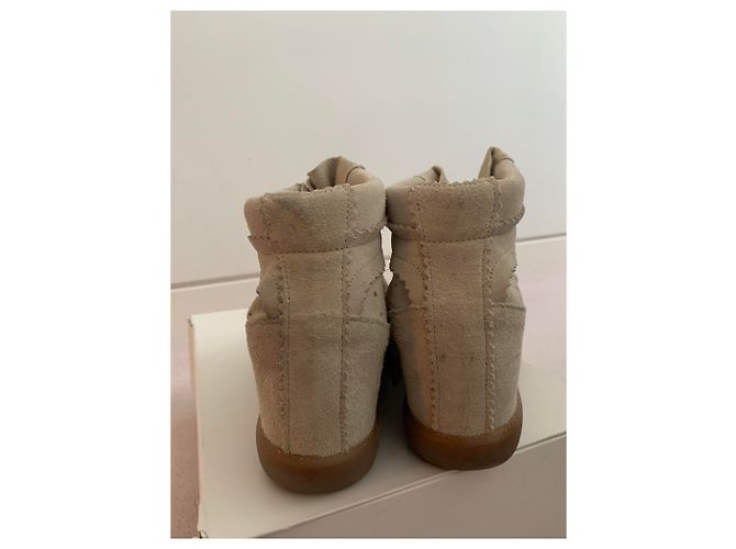 Baskets compensées Isabel Marant Bobby en daim beige - vue 3