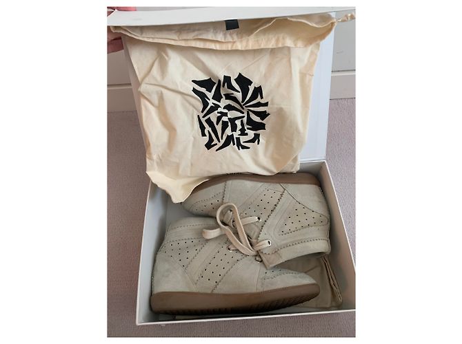 Baskets compensées Isabel Marant Bobby en daim beige - vue 5