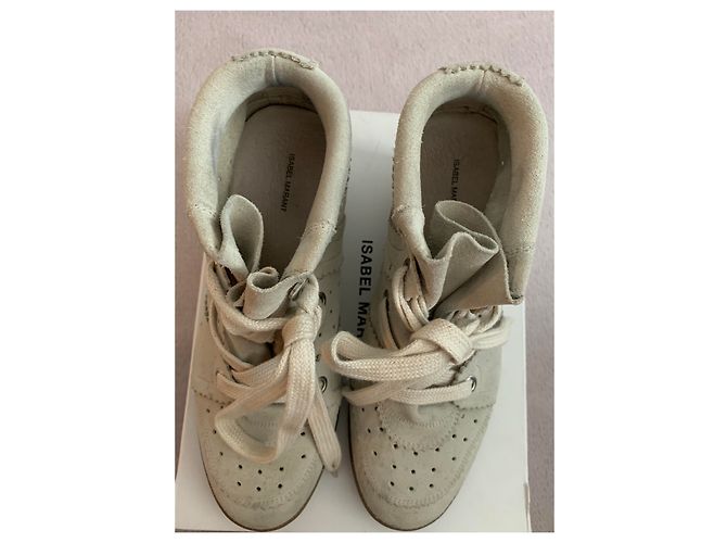 Baskets compensées Isabel Marant Bobby en daim beige - vue 6