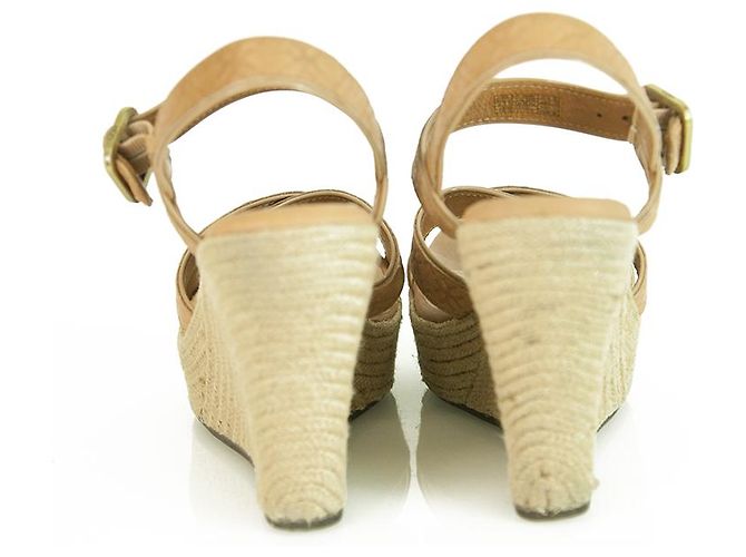 Ugg Australia Jasmine Embossed Tan Leather Wedge Heel Sandal Platform Chaussures 40 Beige - vue 7