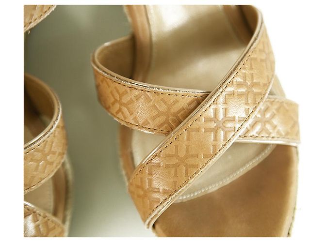 Ugg Australia Jasmine Embossed Tan Leather Wedge Heel Sandal Platform Chaussures 40 Beige - vue 9