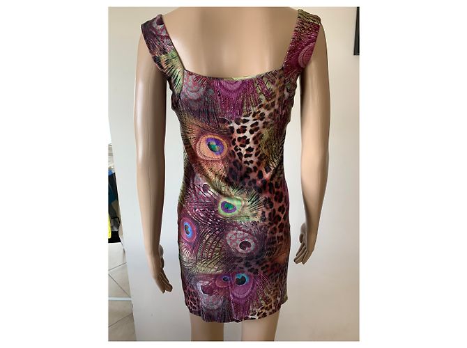 Autre Marque Vestido Kimikal de algodón marrón verde violeta Castaño Púrpura - vista 3