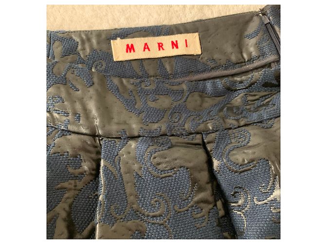 Falda Marni de brocado de algodón azul marino Azul oscuro - vista 3