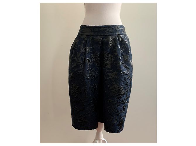 Falda Marni de brocado de algodón azul marino Azul oscuro - vista 6