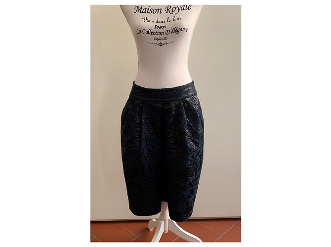 Falda Marni de brocado de algodón azul marino Azul oscuro - vista 7