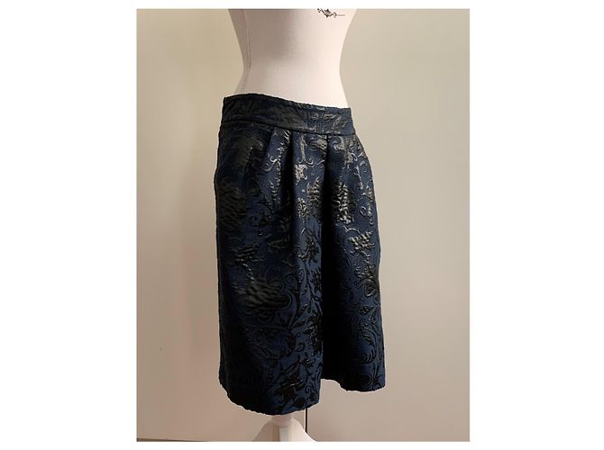 Falda Marni de brocado de algodón azul marino Azul oscuro - vista 9