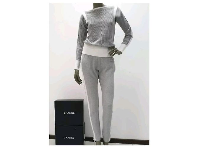Chanel Algodão Logo Pants Suit Sz.34 Cinza - vista 2