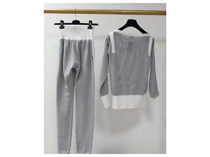 Chanel Algodão Logo Pants Suit Sz.34 Cinza - vista 3