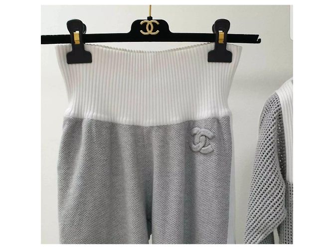 Chanel Algodão Logo Pants Suit Sz.34 Cinza - vista 5