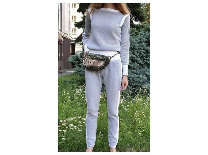 Chanel Algodão Logo Pants Suit Sz.34 Cinza - vista 8