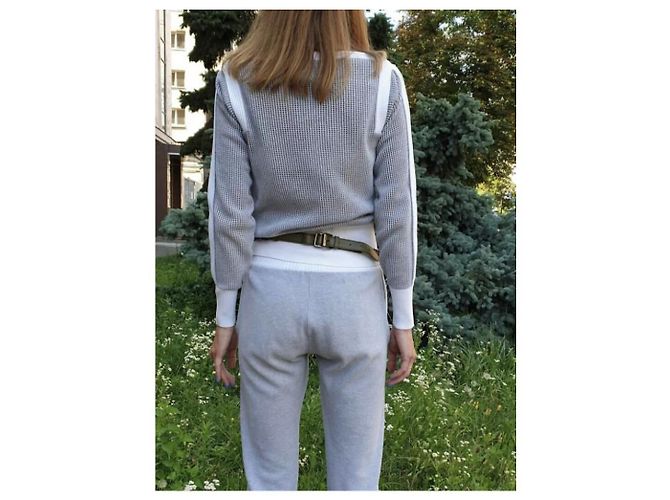 Chanel Algodão Logo Pants Suit Sz.34 Cinza - vista 9
