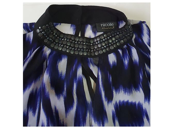 Blouse Nicole Miller Multicolore Noir Bleu Polyester Taille M - vue 2