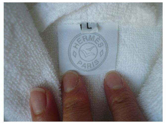 Hermès HERMES Albornoz blanco de algodón peinado Excelente estado casi nuevo TL - vista 6