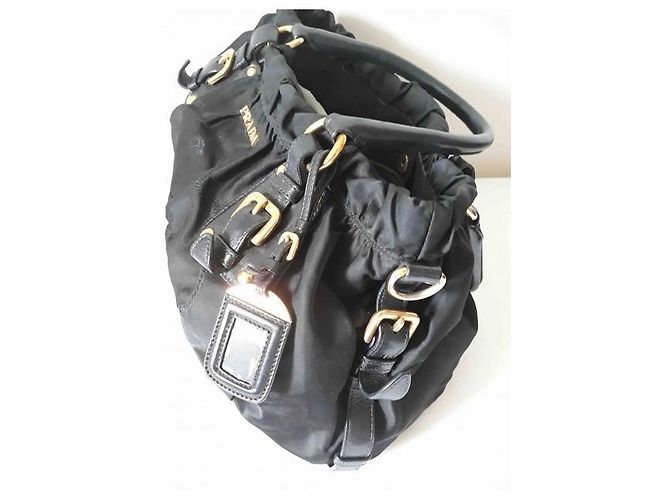 Jacquard Borsa a mano Prada in nylon nero - vista 4