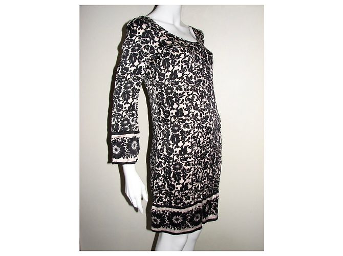 Diane Von Furstenberg DvF schwarz-cremefarbenes Blumenseidenkleid Roh - Ansicht 3
