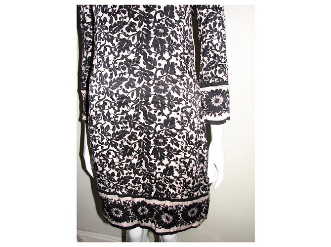 Diane Von Furstenberg DvF schwarz-cremefarbenes Blumenseidenkleid Roh - Ansicht 4