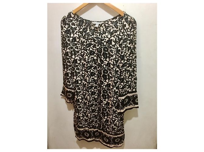 Diane Von Furstenberg DvF schwarz-cremefarbenes Blumenseidenkleid Roh - Ansicht 5