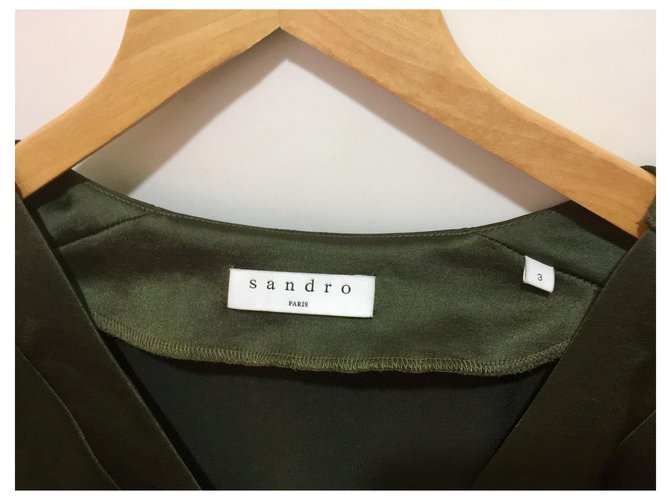 Satinkleid mit Sandro-Gürtel Khaki Olivgrün - Ansicht 6