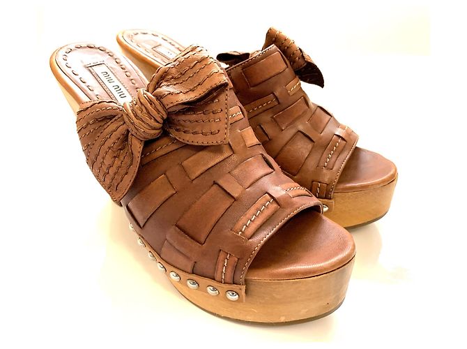 Miu Miu Brown Leather Clogs Size 37,5 - view 2