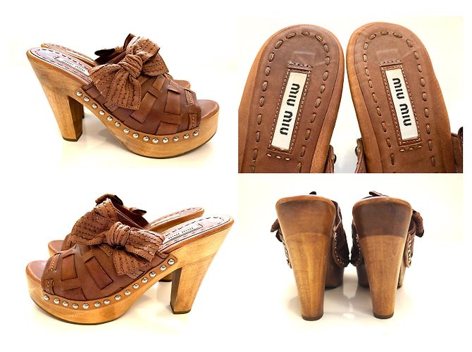 Miu Miu Brown Leather Clogs Size 37,5 - view 5