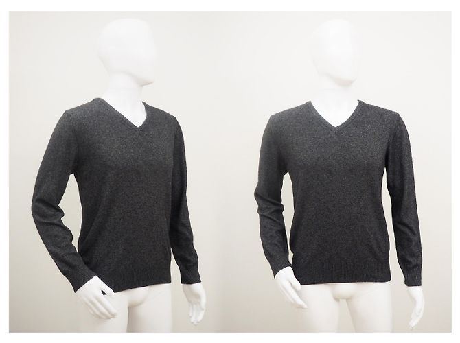 Bertoni 1949 Bertoni Kaschmir Merinowolle Pullover mit V-Ausschnitt Größe L. Grau - Ansicht 2
