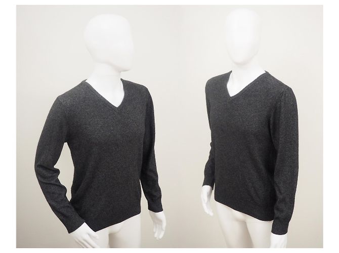 Bertoni 1949 Bertoni Kaschmir Merinowolle Pullover mit V-Ausschnitt Größe L. Grau - Ansicht 3