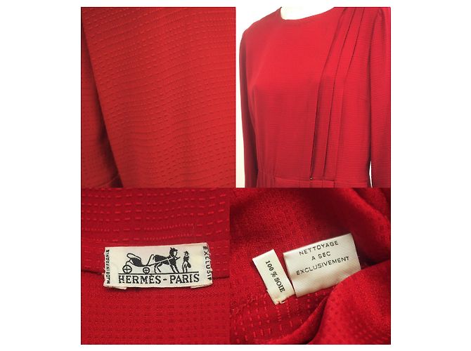 Constance Vintage Hermes Hermès Pure Silk Midi Kleid Größe 38 - 40 US Rot - Ansicht 10