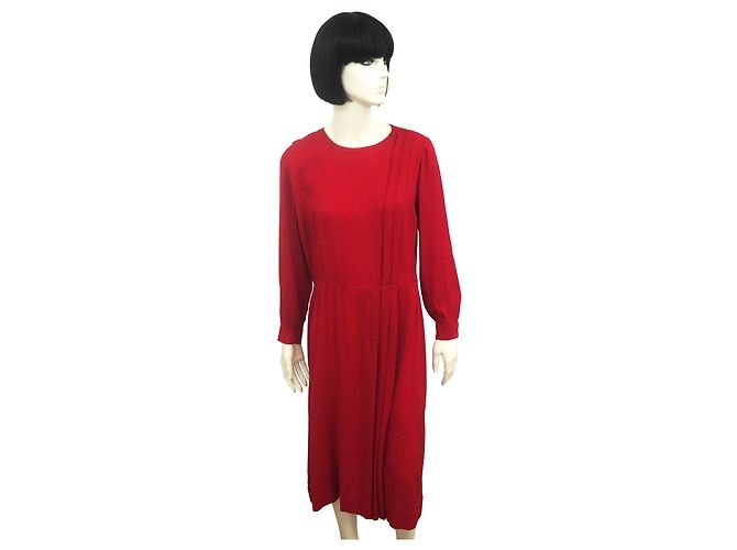 Constance Vintage Hermes Hermès Pure Silk Midi Kleid Größe 38 - 40 US Rot - Ansicht 2