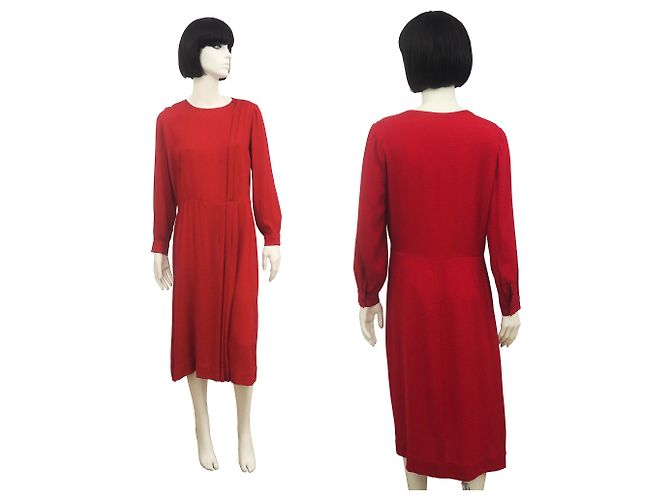 Constance Vintage Hermes Hermès Pure Silk Midi Kleid Größe 38 - 40 US Rot - Ansicht 3