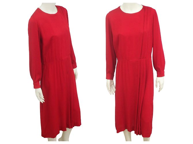 Constance Vintage Hermes Hermès Pure Silk Midi Kleid Größe 38 - 40 US Rot - Ansicht 4