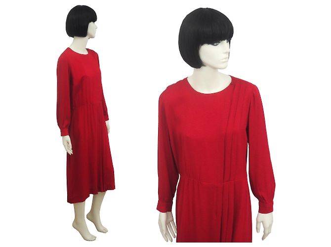 Constance Vintage Hermes Hermès Pure Silk Midi Kleid Größe 38 - 40 US Rot - Ansicht 5