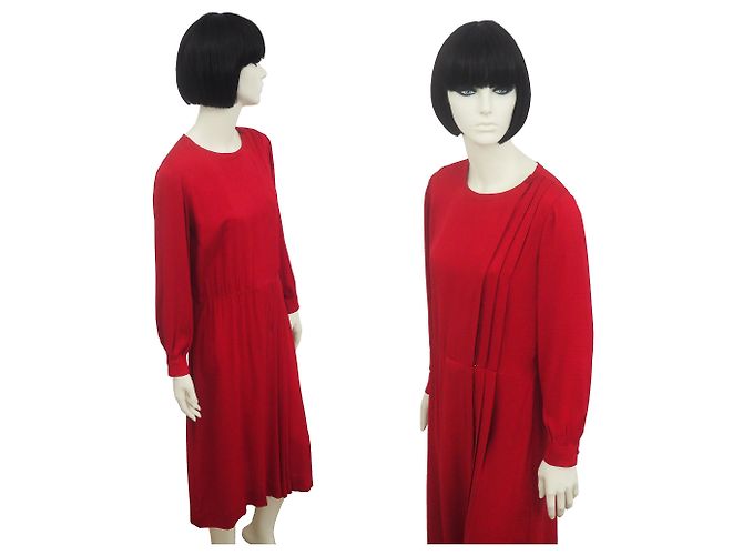 Constance Vintage Hermes Hermès Pure Silk Midi Kleid Größe 38 - 40 US Rot - Ansicht 6