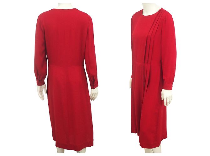 Constance Vintage Hermes Hermès Pure Silk Midi Kleid Größe 38 - 40 US Rot - Ansicht 8