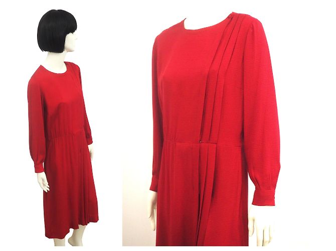 Constance Vintage Hermes Hermès Pure Silk Midi Kleid Größe 38 - 40 US Rot - Ansicht 9