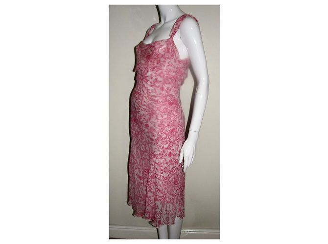 Diane Von Furstenberg DvF Vintage W.. Hollywood Seidenkleid Pink Weiß - Ansicht 2