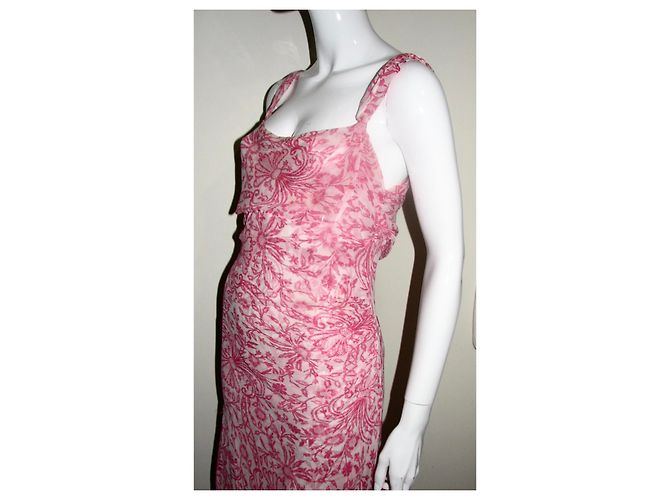 Diane Von Furstenberg DvF Vintage W.. Hollywood Seidenkleid Pink Weiß - Ansicht 4