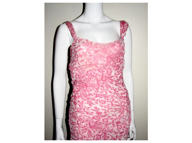 Diane Von Furstenberg DvF Vintage W.. Hollywood Seidenkleid Pink Weiß - Ansicht 5