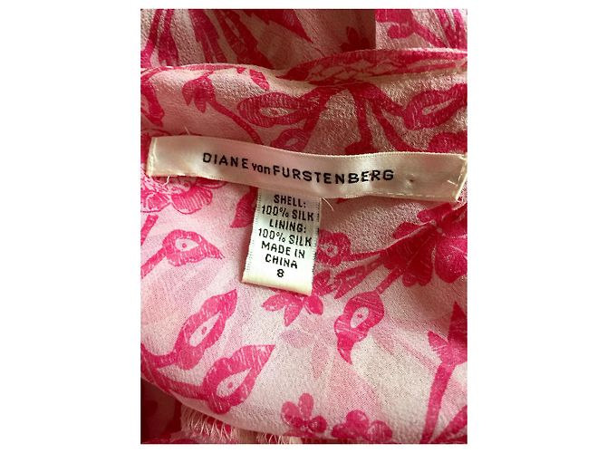 Diane Von Furstenberg DvF Vintage W.. Hollywood Seidenkleid Pink Weiß - Ansicht 8