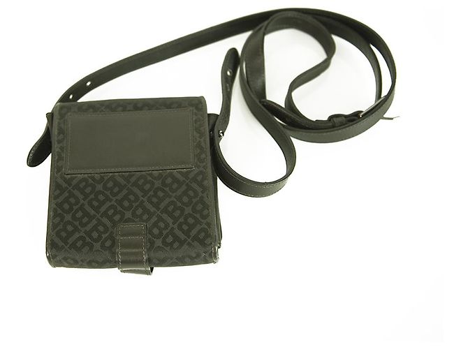 Bally Black Canvas Monogram Cartera para tarjetas de identificación Ranuras Cross Body Leather Strap Negro - vista 2