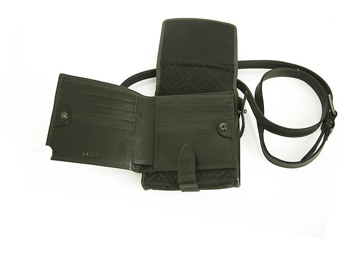 Bally Black Canvas Monogram Cartera para tarjetas de identificación Ranuras Cross Body Leather Strap Negro - vista 3