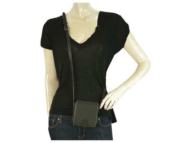 Bally Black Canvas Monogram Cartera para tarjetas de identificación Ranuras Cross Body Leather Strap Negro - vista 6