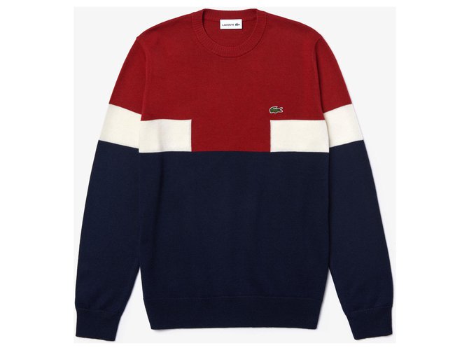 Lacoste Chandails Laine Rouge Bleu Marine ref.209492 - Joli Closet